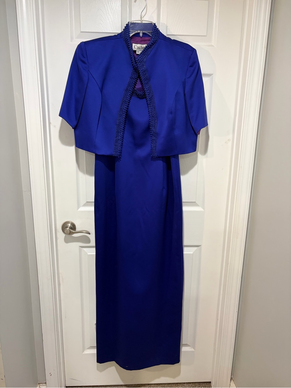 CACHET NWT Vintage Royal Blue Elegant Evening Dress with Beaded Bolero